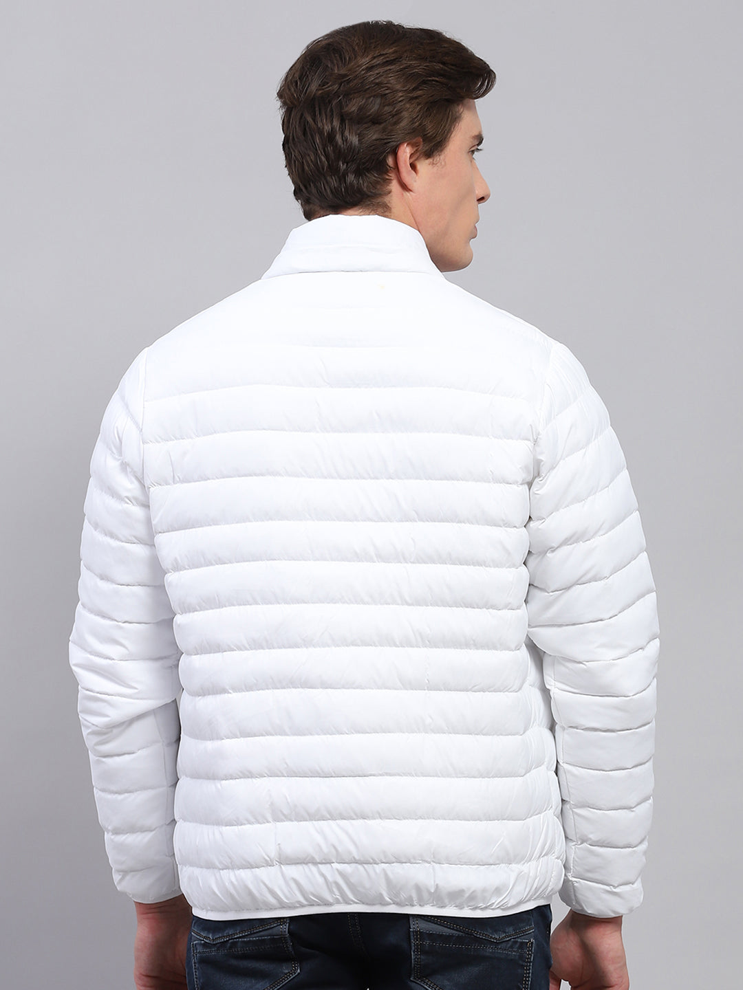 Men White Solid Detachable Hood Full Sleeve Jacket