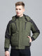Men Olive Solid Detachable Hood Full Sleeve Jacket
