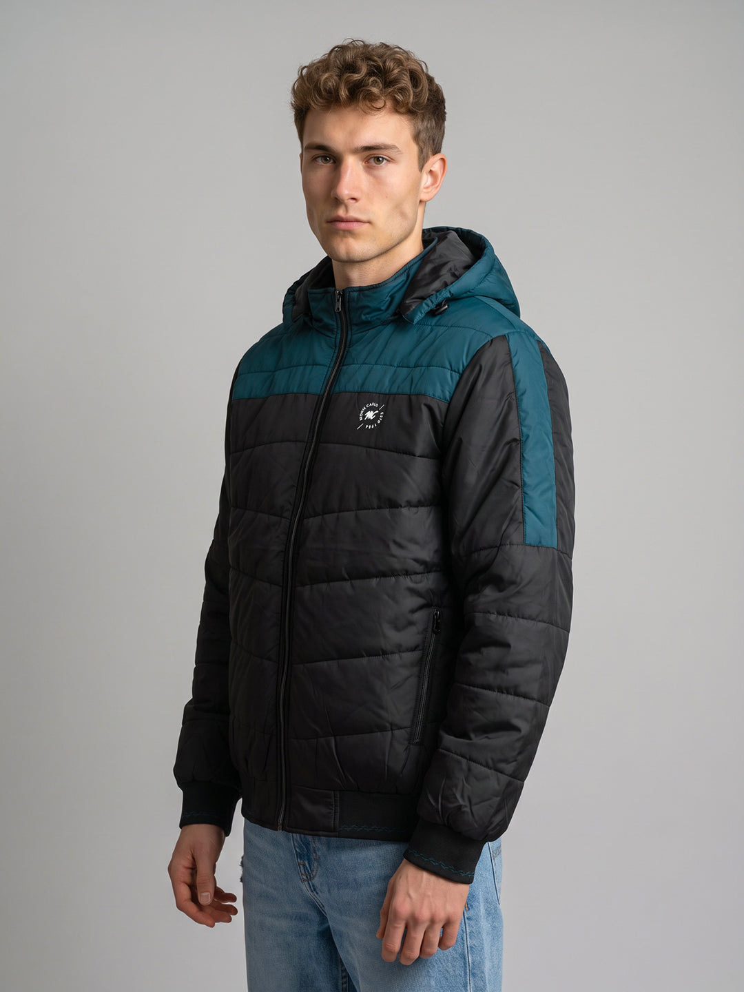 Men Black Solid Detachable Hood Full Sleeve Puffer Jacket