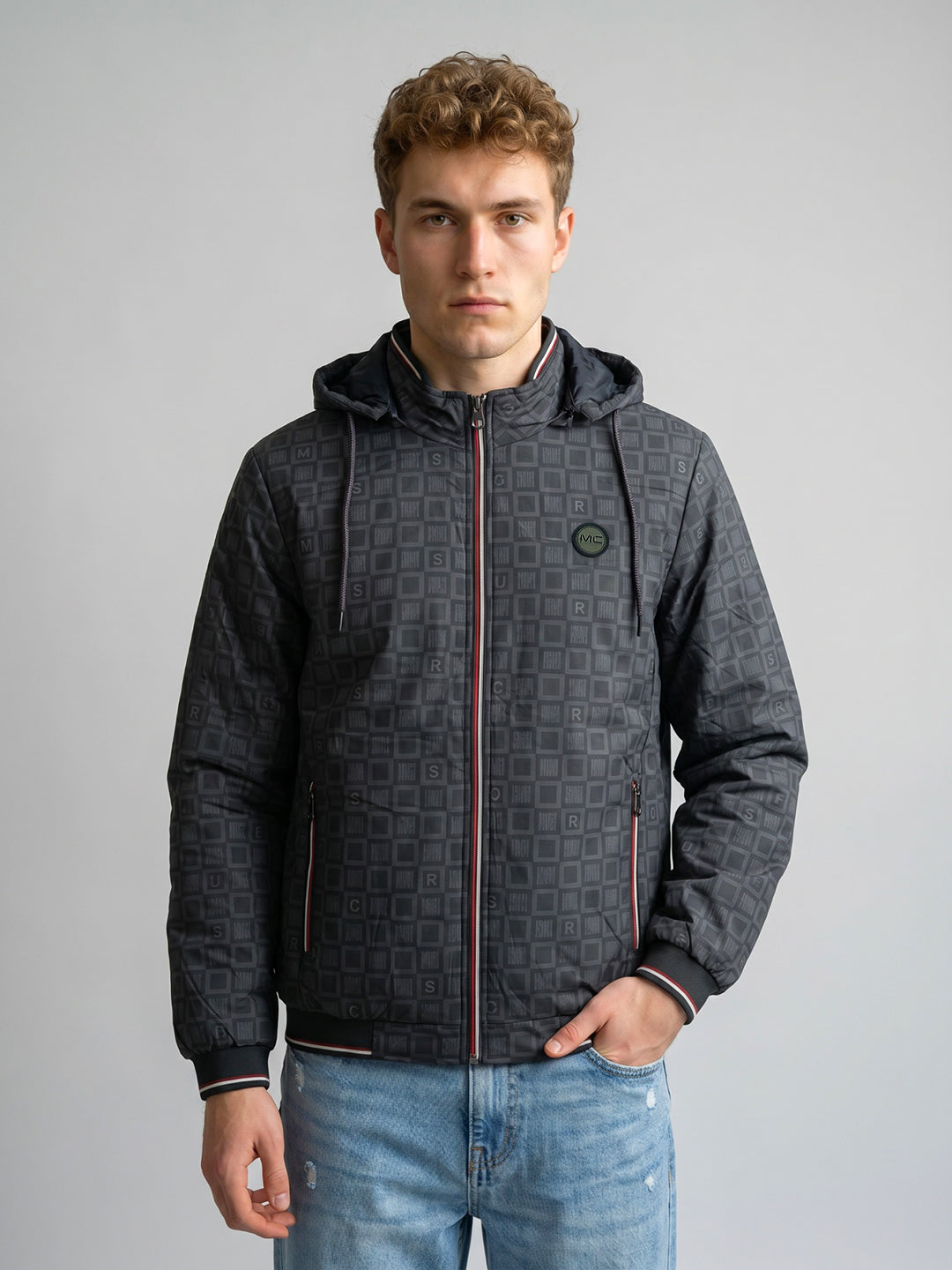 Men Navy Blue Colourblocked Detachable Hood Full Sleeve Jacket
