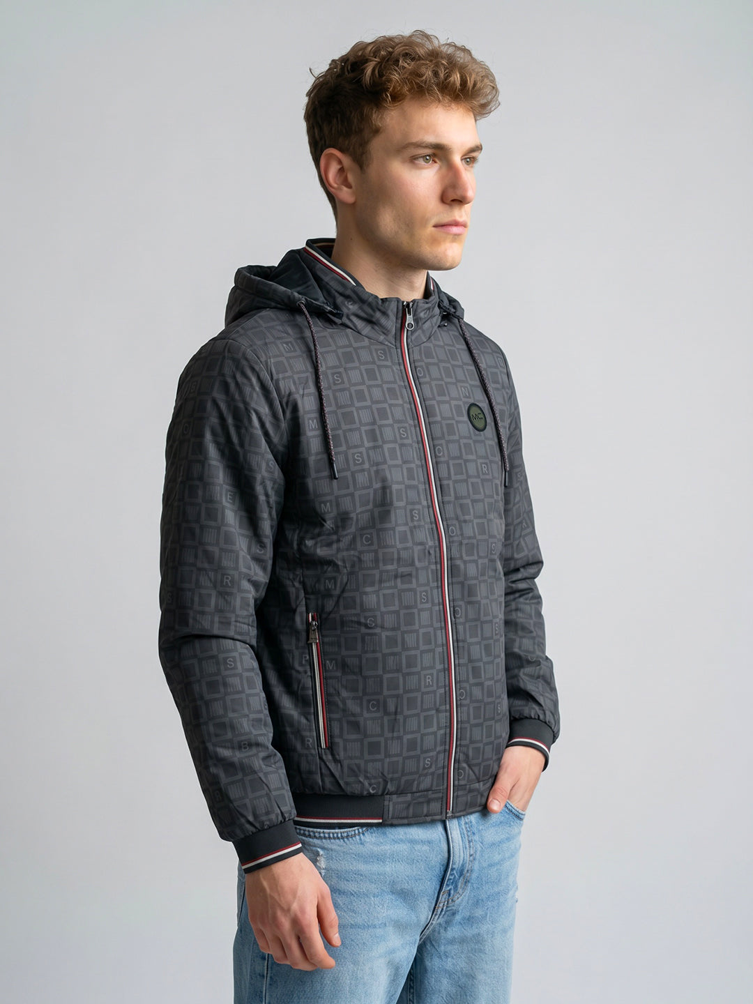 Men Navy Blue Colourblocked Detachable Hood Full Sleeve Jacket