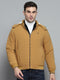Men Mustard Solid Detachable Hood Full Sleeve Jacket