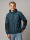 Men Teal Blue Solid Hooded Full Sleeve Windcheater