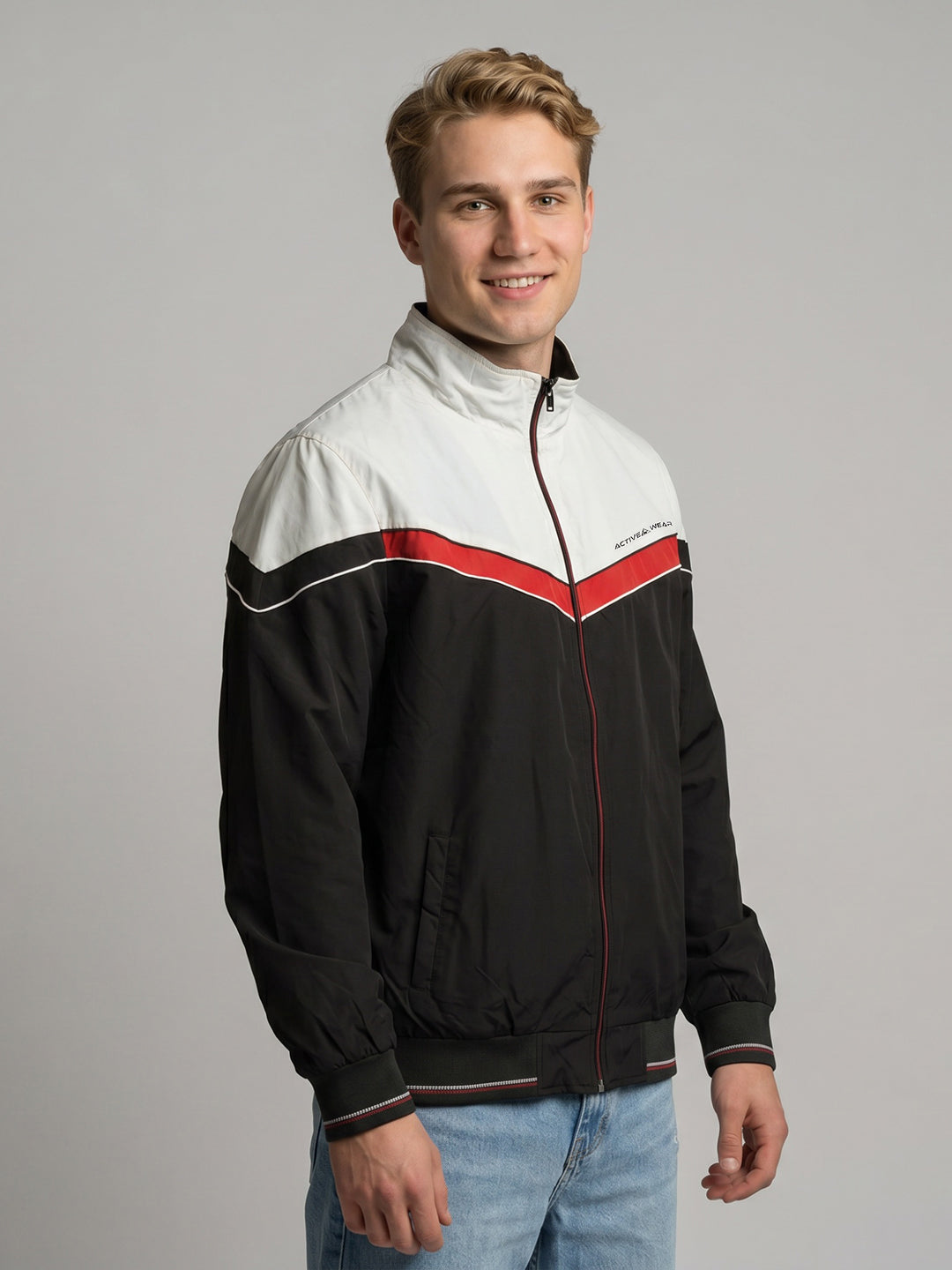 Men Black Solid Collar Full Sleeve Bomber Jacket