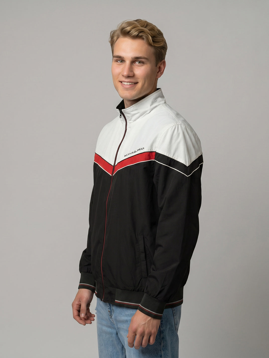 Men Black Solid Collar Full Sleeve Bomber Jacket