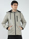 Men Grey Solid Detachable Hood Full Sleeve Jacket