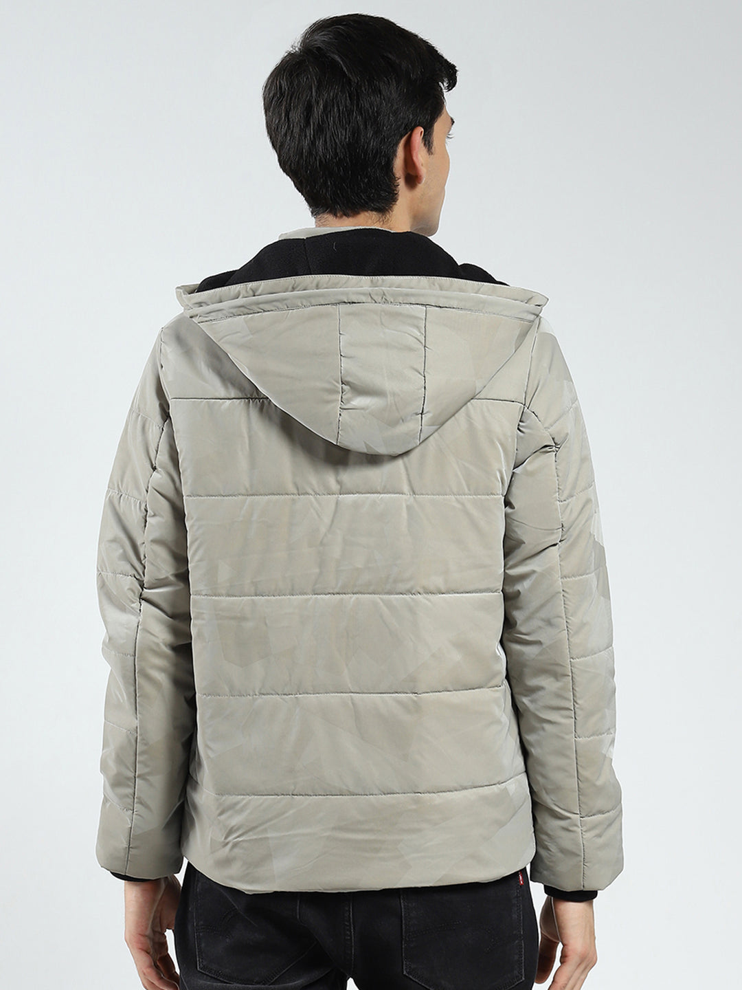 Men Grey Solid Detachable Hood Full Sleeve Jacket
