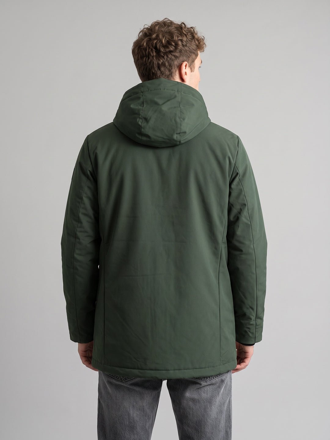 Men Olive Hooded Full Sleeve Jacket with Reversible Half Sleeve Jacket