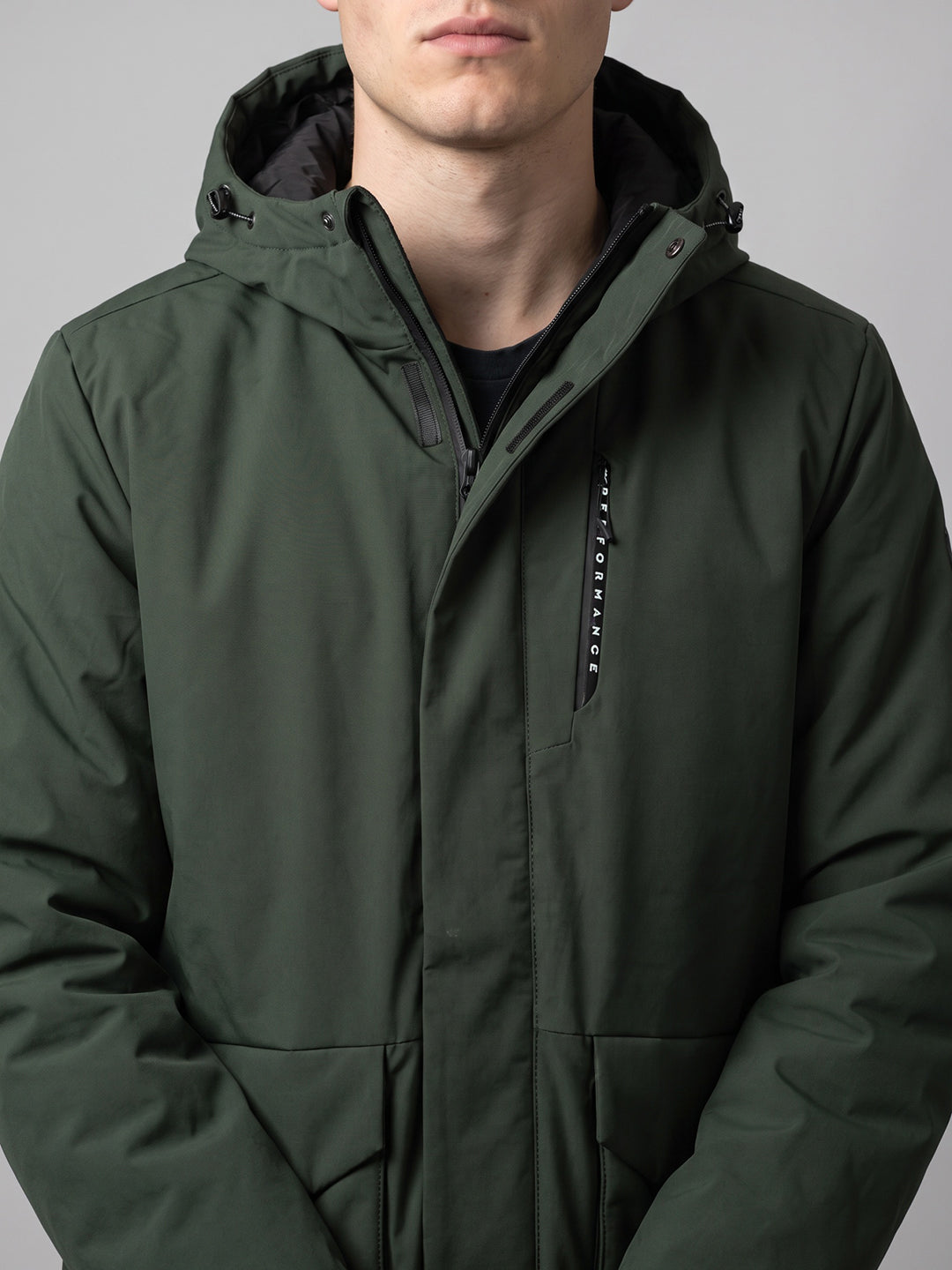 Men Olive Hooded Full Sleeve Jacket with Reversible Half Sleeve Jacket