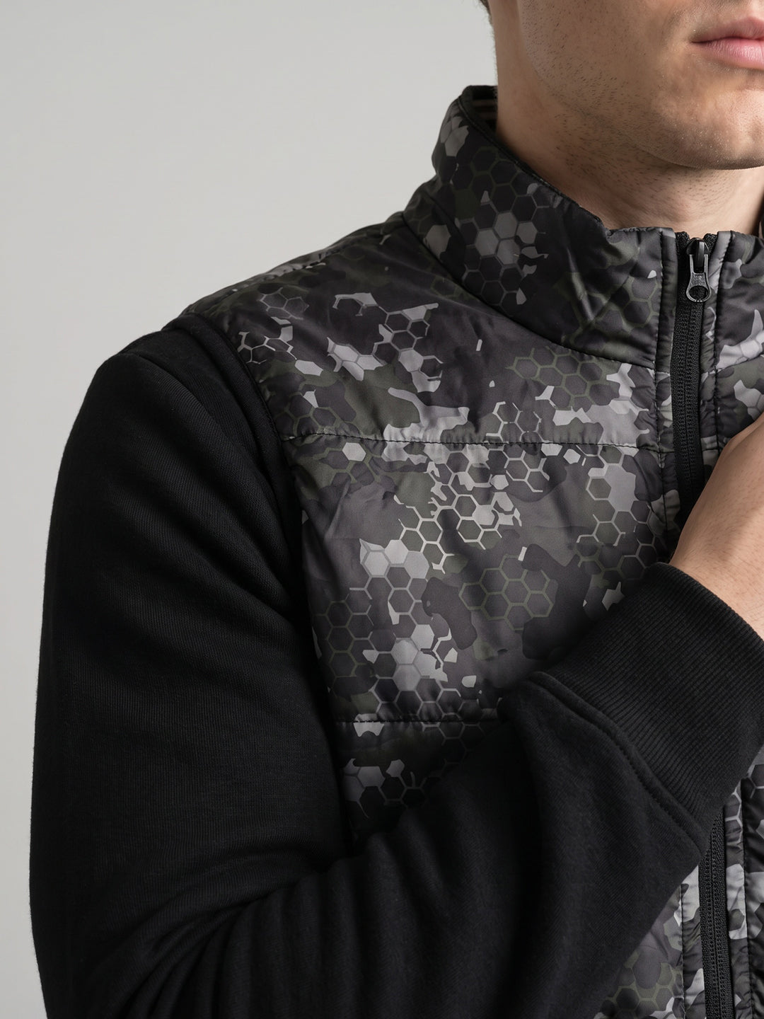 Men Olive Hooded Full Sleeve Jacket with Reversible Half Sleeve Jacket