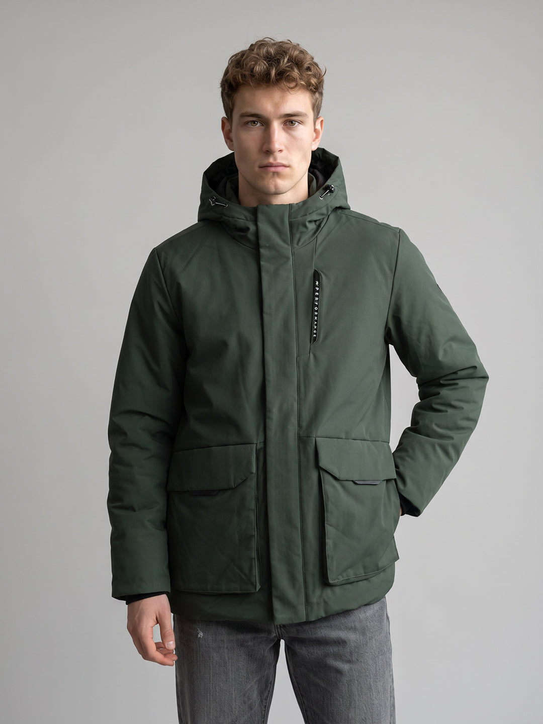 Men Olive Hooded Full Sleeve Jacket with Reversible Half Sleeve Jacket
