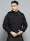 Men Black Solid Detachable Hood Full Sleeve Jacket