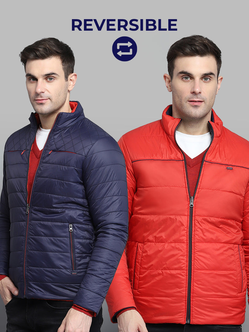 Buy Men Navy Blue Solid Mock Neck Full Sleeve Jacket Online in India ...