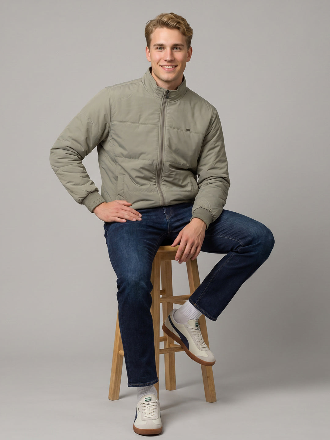 Men Rust Solid Stand Collar Full Sleeve Reversible Bomber Jacket