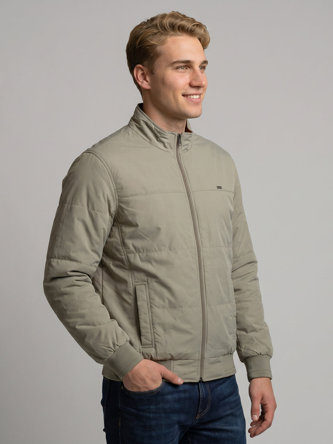 Men Rust Solid Stand Collar Full Sleeve Reversible Bomber Jacket