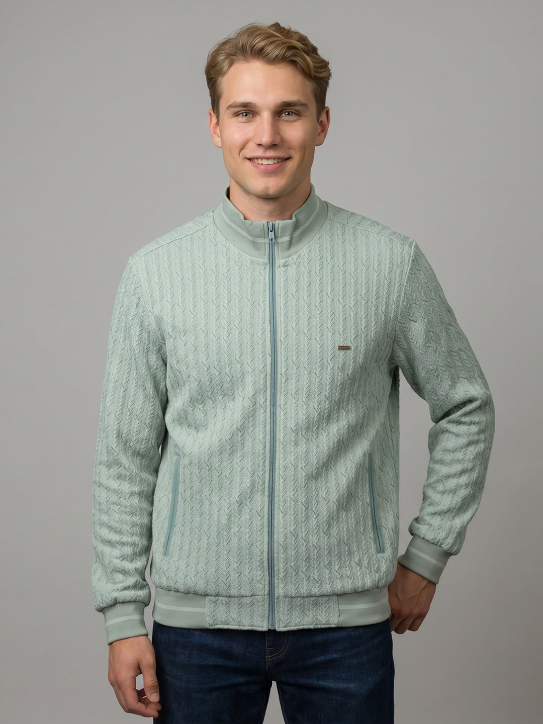 Men Green Solid Turtle Neck Full Sleeve Reversible Jacket