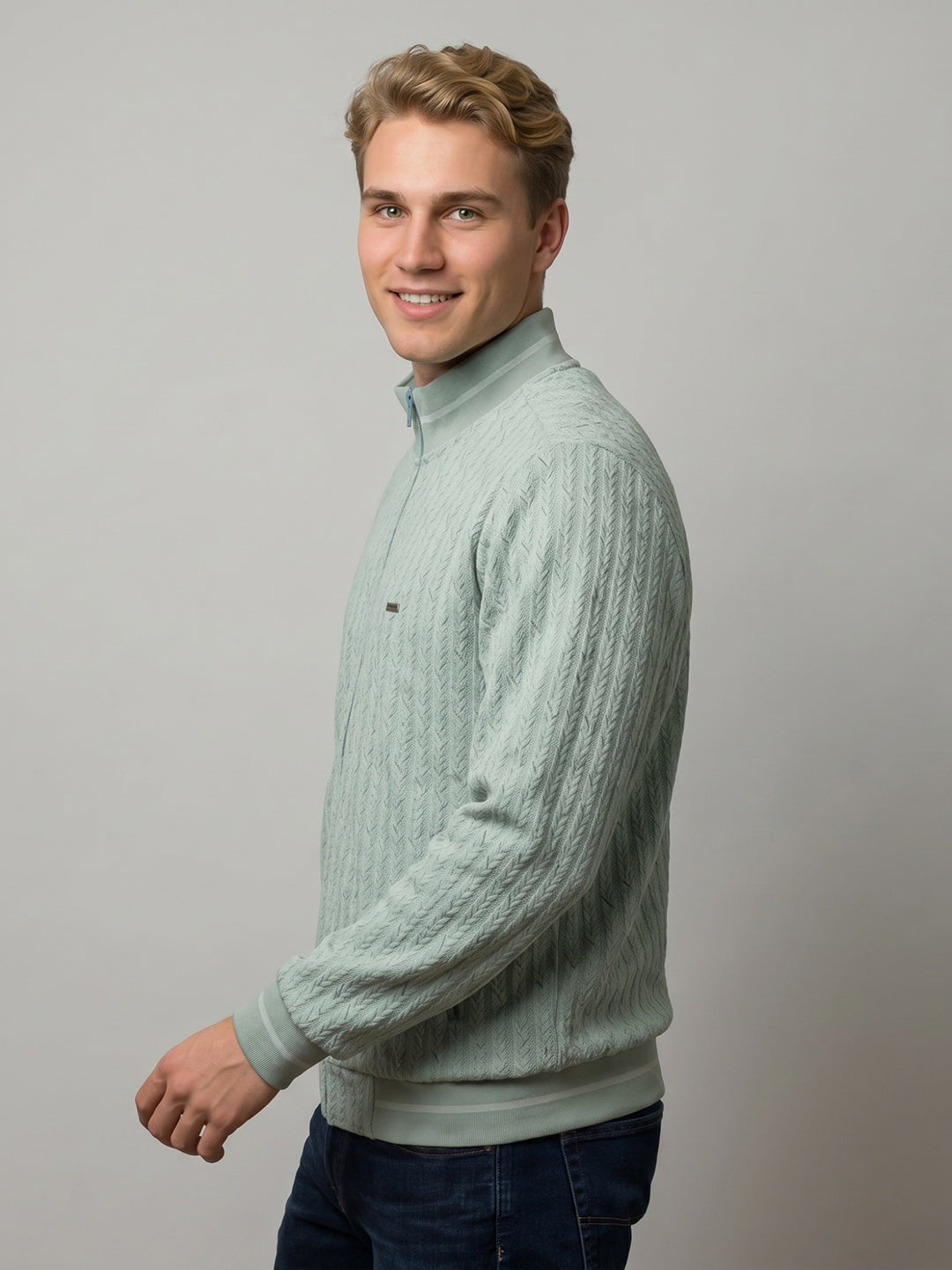 Men Green Solid Turtle Neck Full Sleeve Reversible Jacket