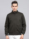 Men Olive Solid Mock Neck Full Sleeve Reversible Jacket
