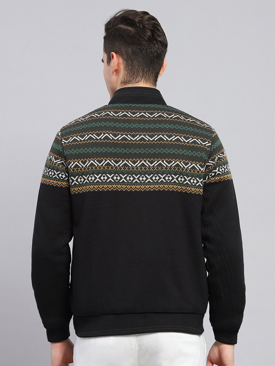 Men Olive Solid Mock Neck Full Sleeve Reversible Jacket