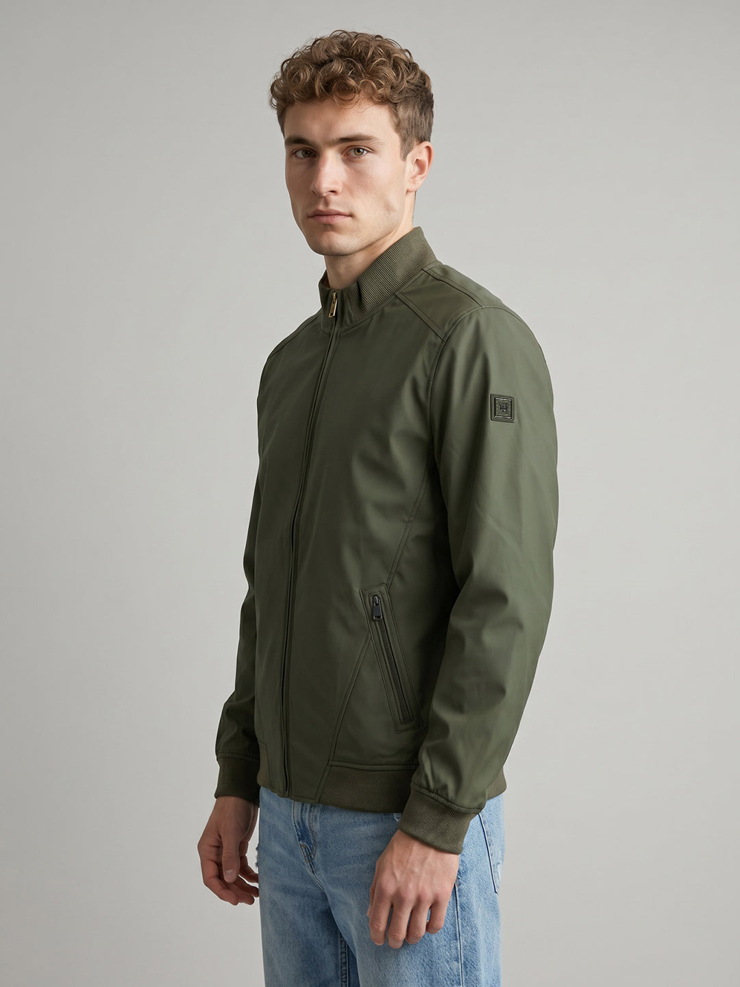 Men Green Solid Stand Collar Full Sleeve Reversible Jacket
