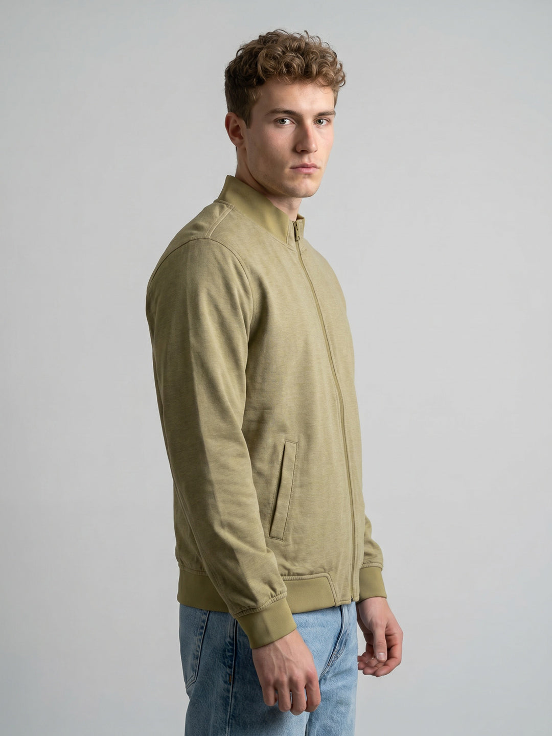 Men Green Solid Stand Collar Full Sleeve Reversible Jacket