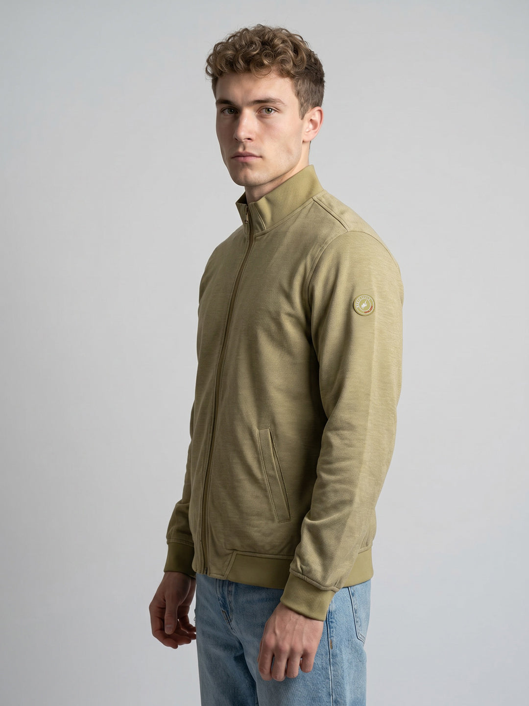 Men Green Solid Stand Collar Full Sleeve Reversible Jacket