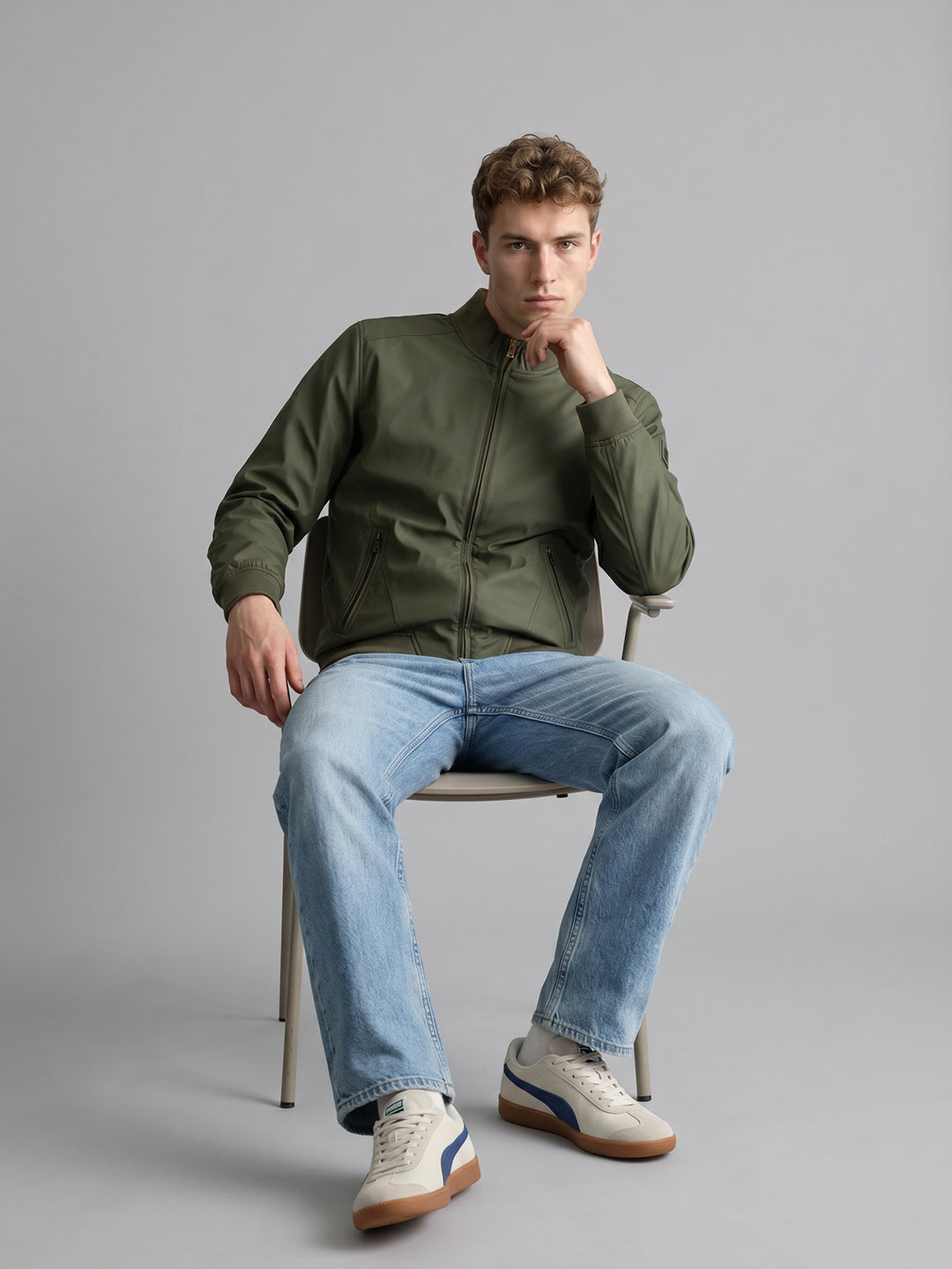 Men Green Solid Stand Collar Full Sleeve Reversible Jacket