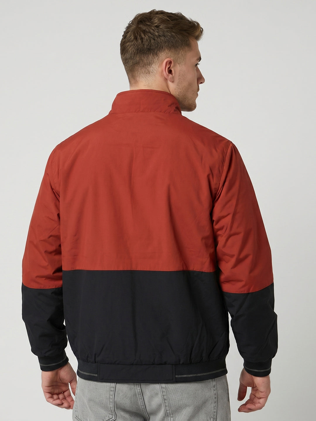 Men Rust Solid Turtle Neck Full Sleeve Bomber Jacket