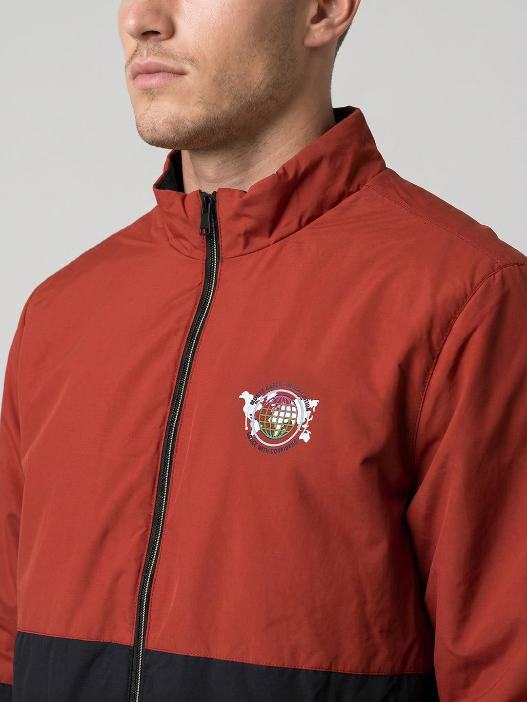 Men Rust Solid Turtle Neck Full Sleeve Bomber Jacket