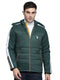 Men Green Solid Hooded Full Sleeve Jacket