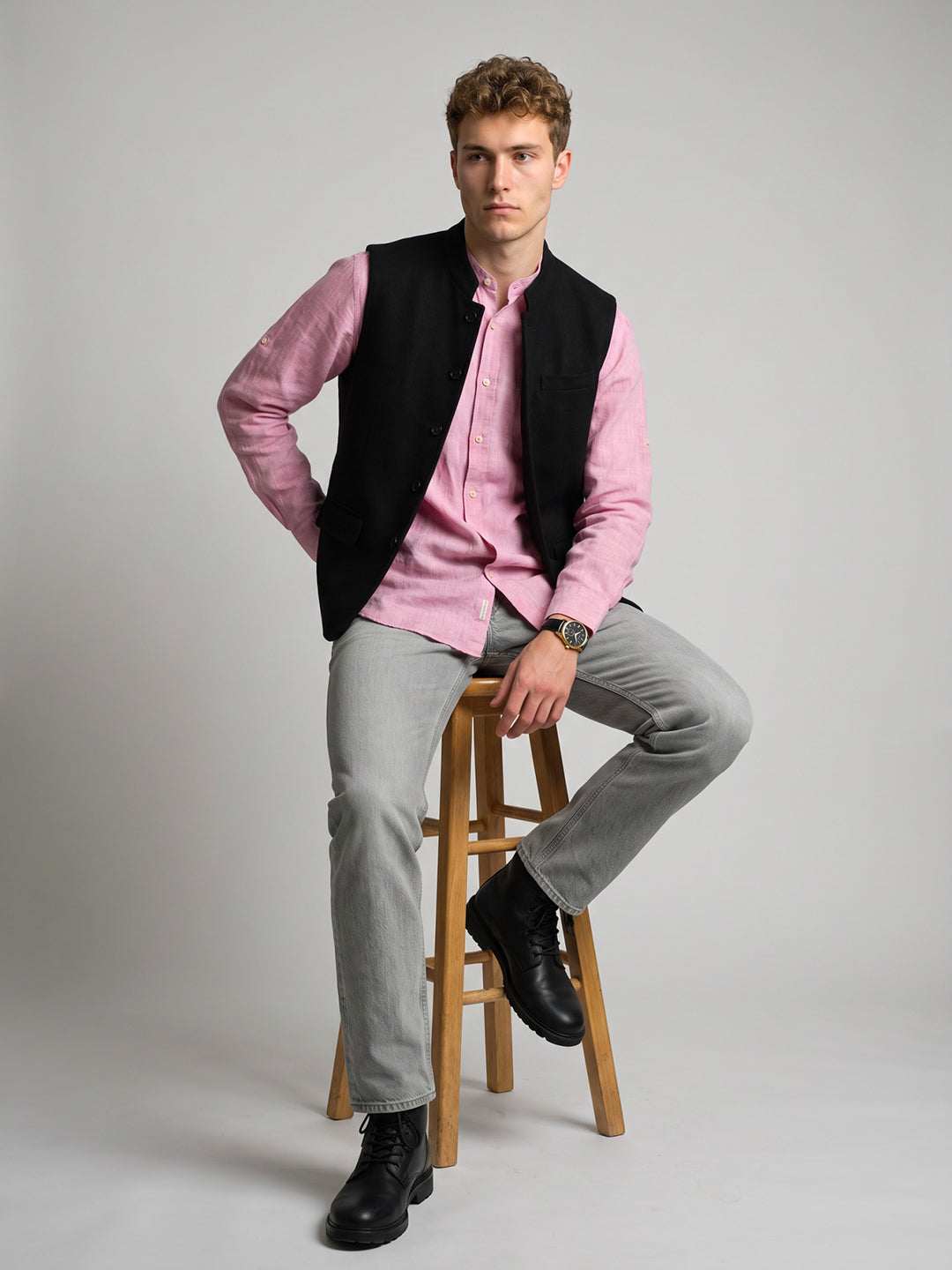 Men Black Solid Collar Sleeveless Nehru Jacket