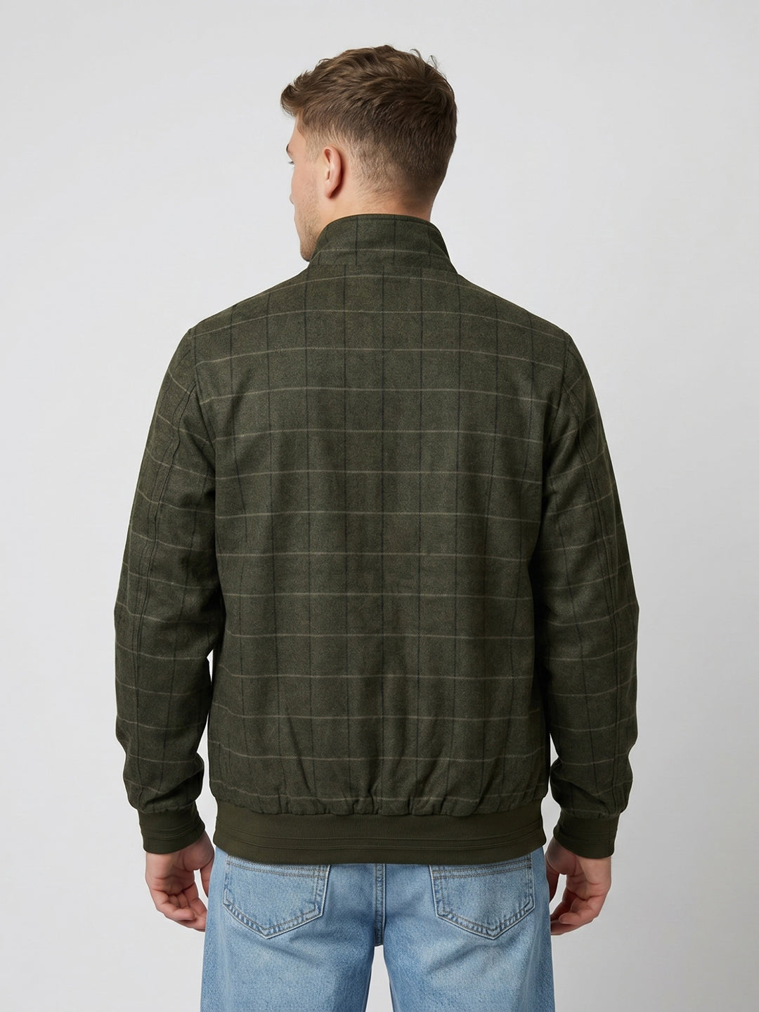 Men Olive Check Turtle Neck Full Sleeve Shacket
