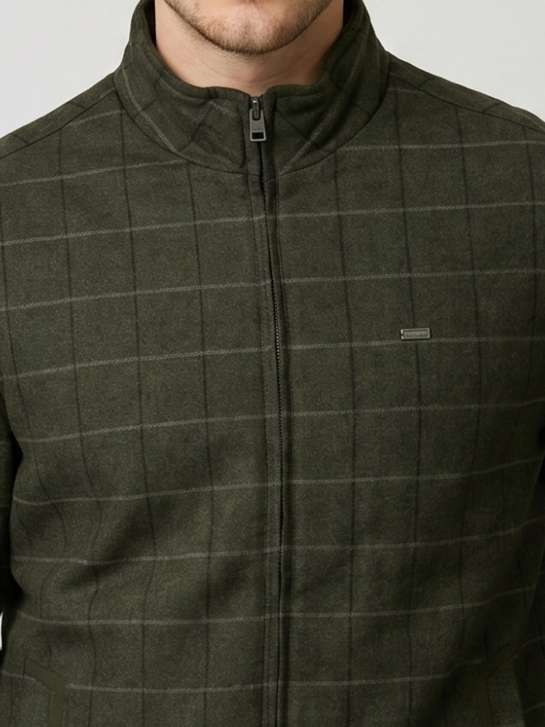 Men Olive Check Turtle Neck Full Sleeve Shacket