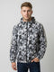 Men Grey Geometric Block Detachable Hood Full Sleeve Jacket