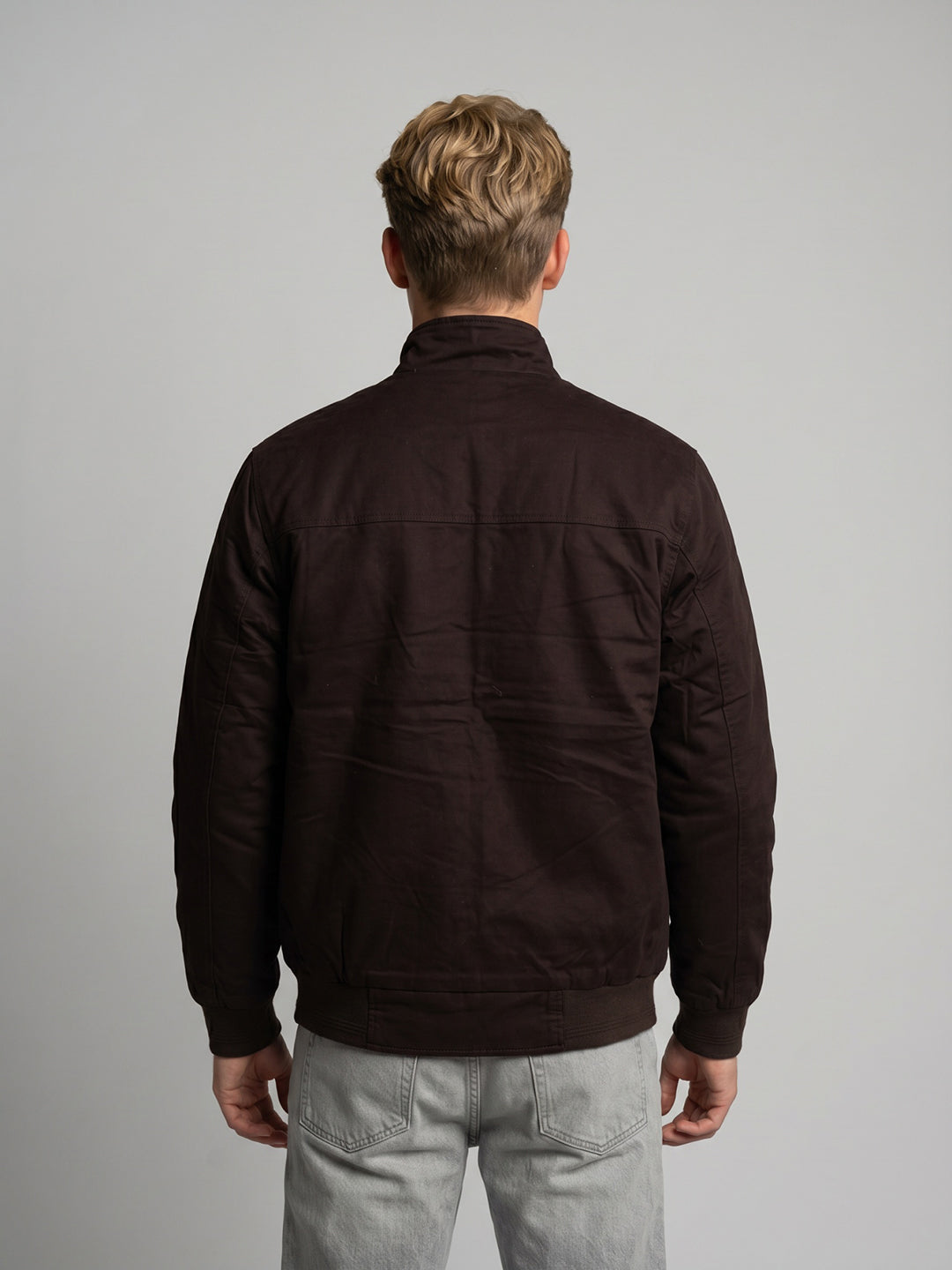 Men Burgundy Solid Turtle Neck Full Sleeve Bomber Jacket