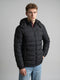 Luxuria Men Black Solid Detachable Hood Full Sleeve Feather Inside Jacket