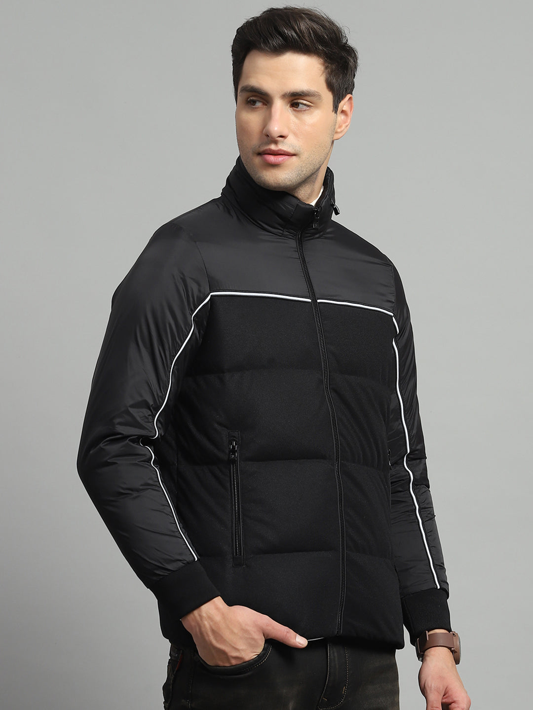 Luxuria Men Black Solid Detachable Hood Full Sleeve Jacket