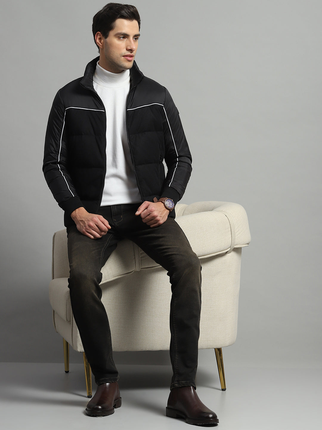 Luxuria Men Black Solid Detachable Hood Full Sleeve Jacket