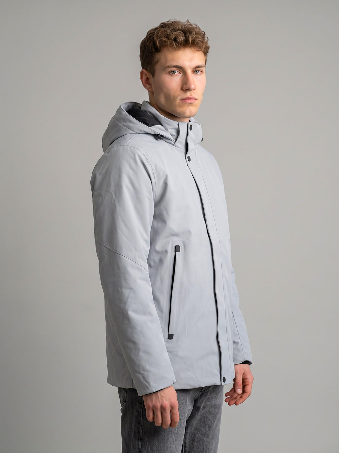 Luxuria Men Grey Solid Detachable Hood Full Sleeve Parka Jacket