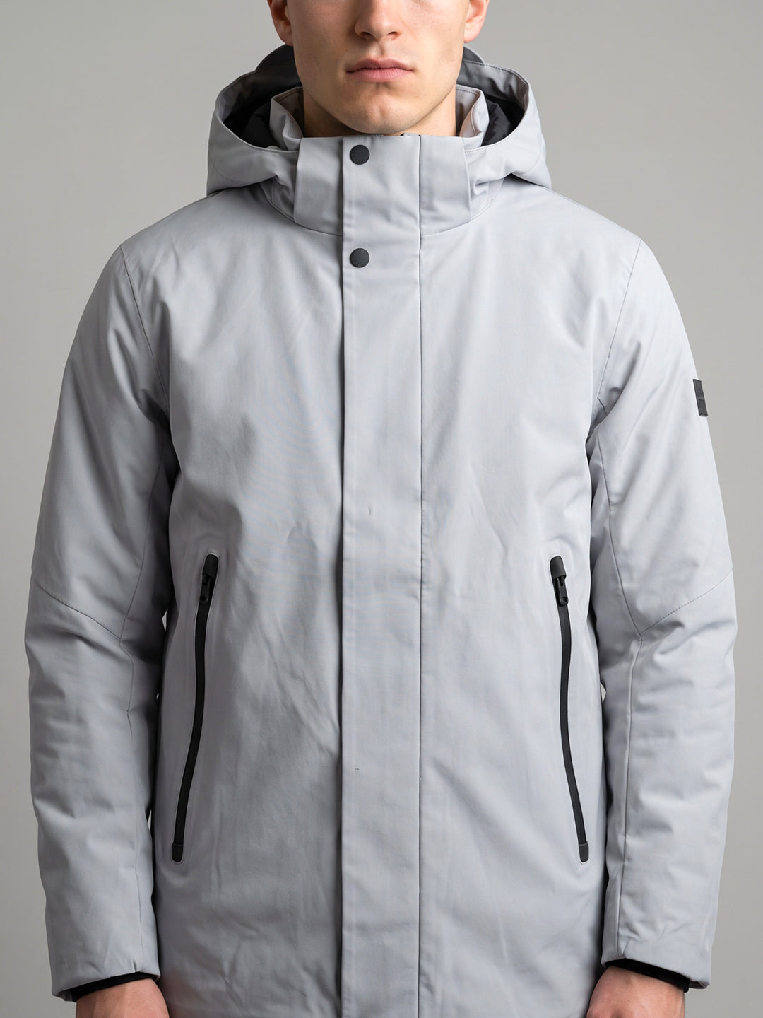 Luxuria Men Grey Solid Detachable Hood Full Sleeve Parka Jacket