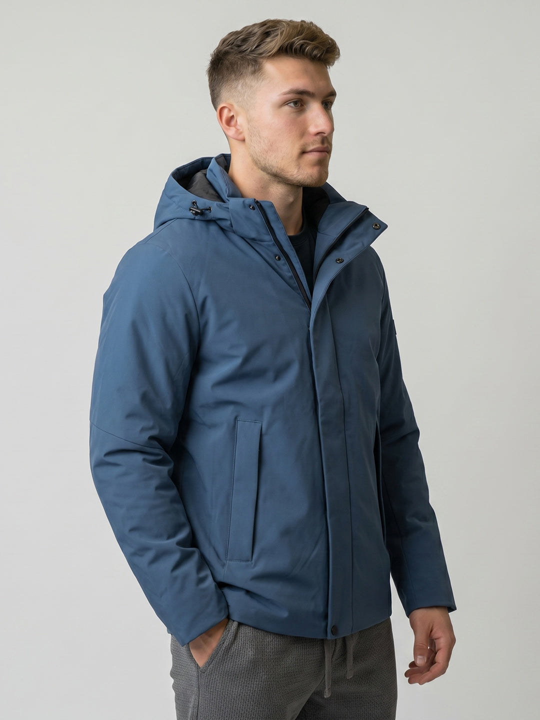 Luxuria Men Grey Solid Detachable Hood Full Sleeve Parka Jacket
