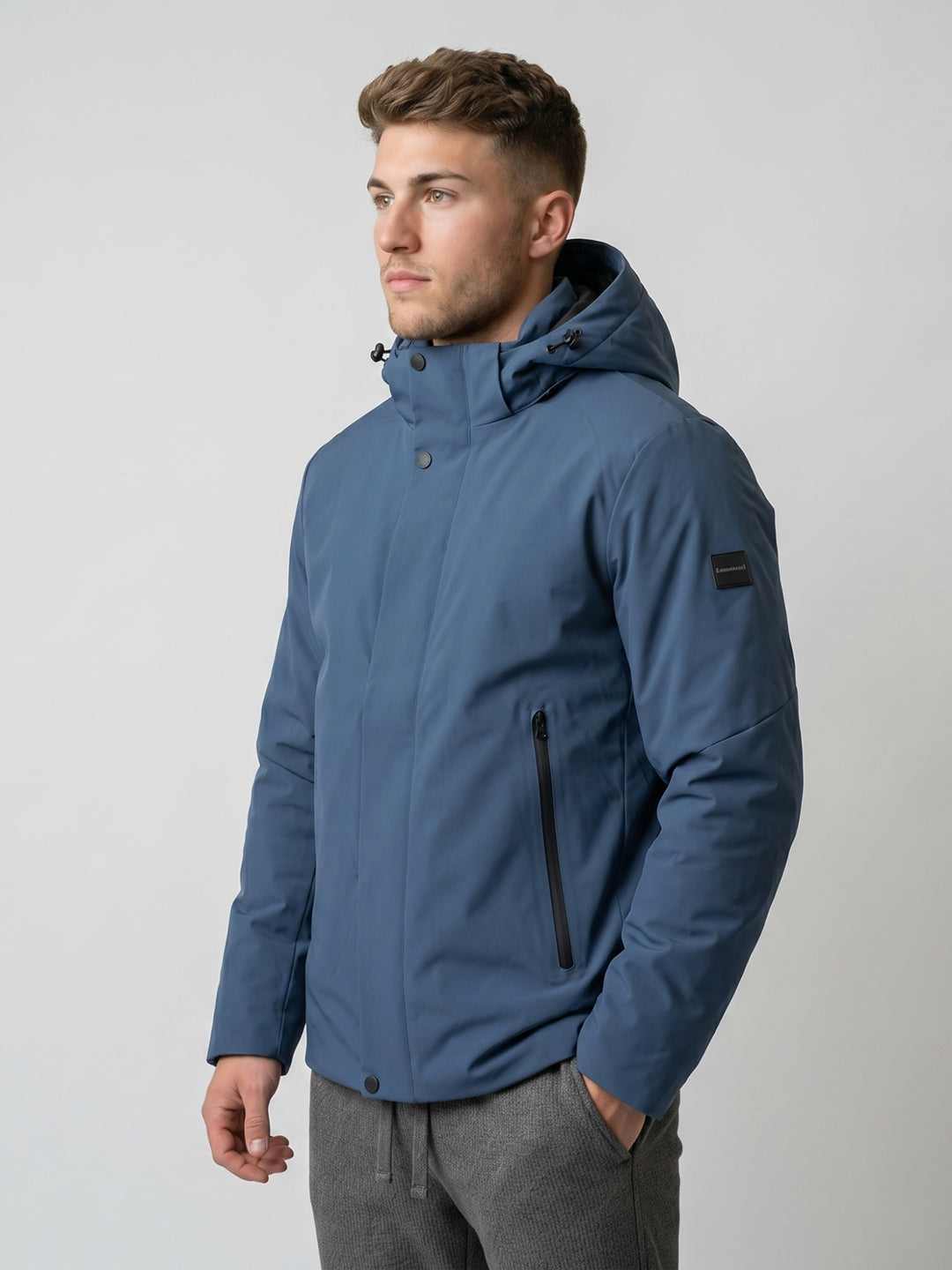 Luxuria Men Grey Solid Detachable Hood Full Sleeve Parka Jacket