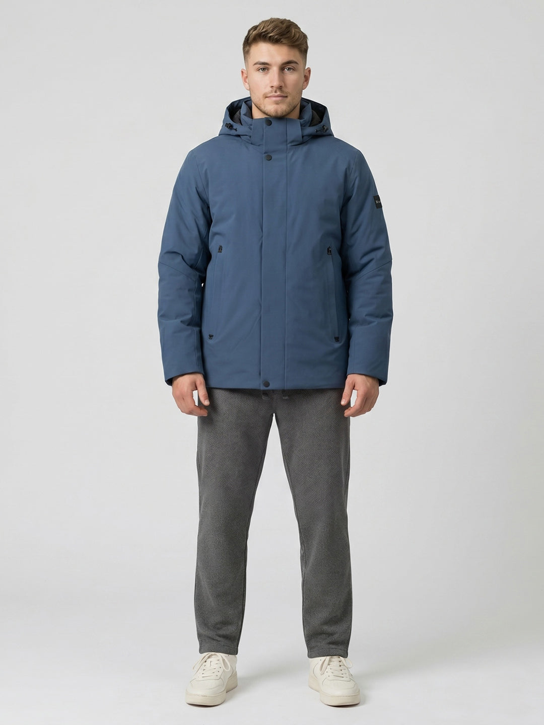Luxuria Men Grey Solid Detachable Hood Full Sleeve Parka Jacket
