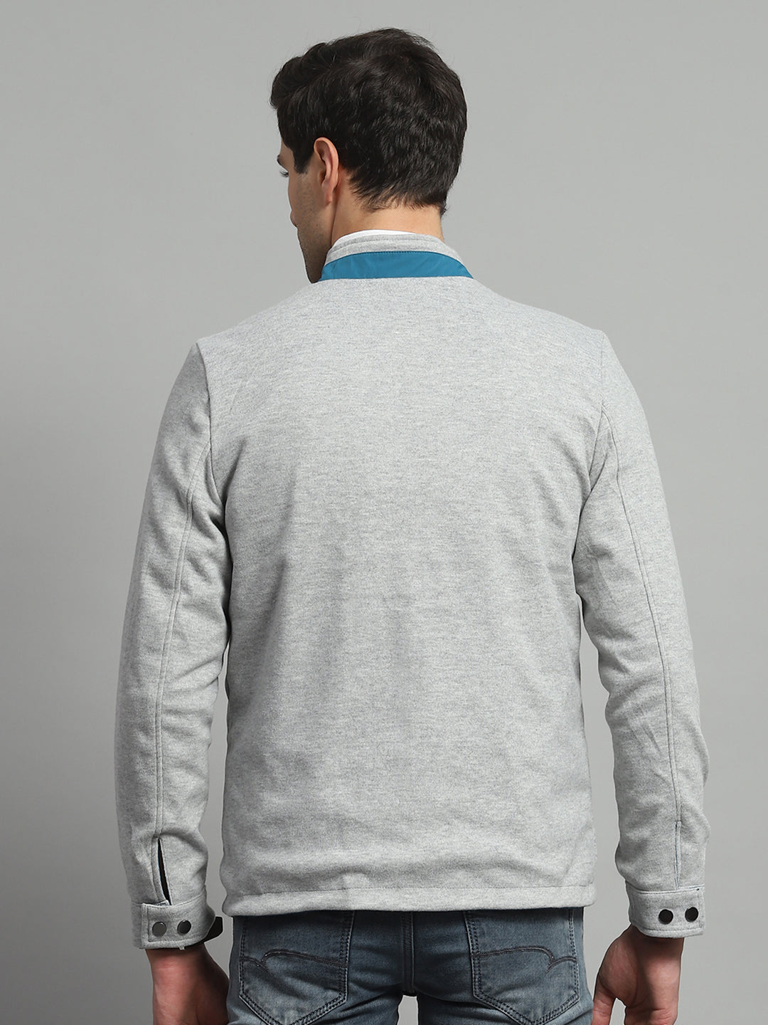 Luxuria Men Teal Blue Solid Mock Neck Full Sleeve Reversible Jacket