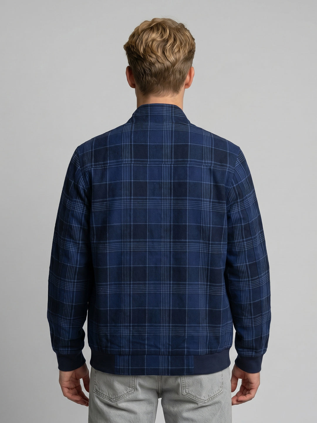 Luxuria Men Blue Check Turtle Neck Full Sleeve Shacket