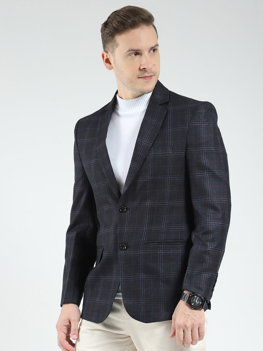 Luxuria Men Black Solid Notch Lapel Collar Full Sleeve Blazer