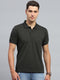 Men Olive Stripe Collar Half Sleeve T-Shirt