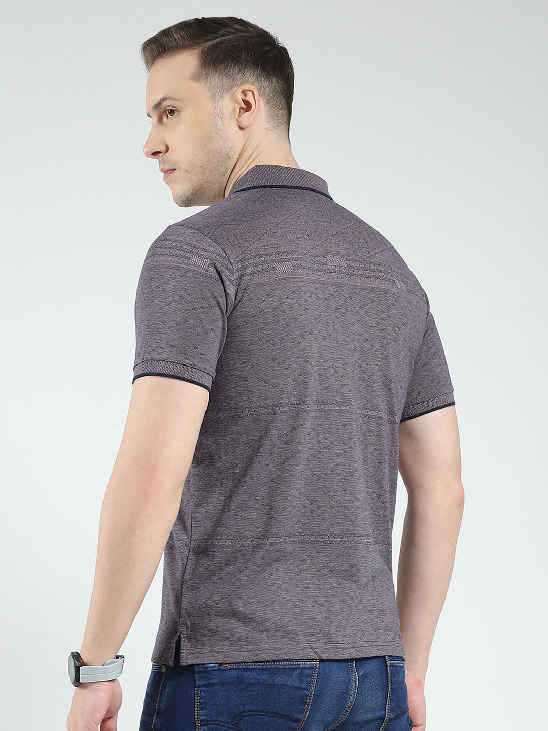 Men Grey Solid Collar Half Sleeve T-Shirt