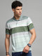Luxuria Men Green Stripe Collar Half Sleeve T-Shirt