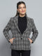 Women Black Check Notch Lapel Collar Full Sleeve Coat